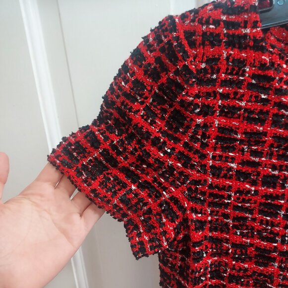 St. John Red Black Silver Short Sleeve Tweed Dress - Picture 5 of 9